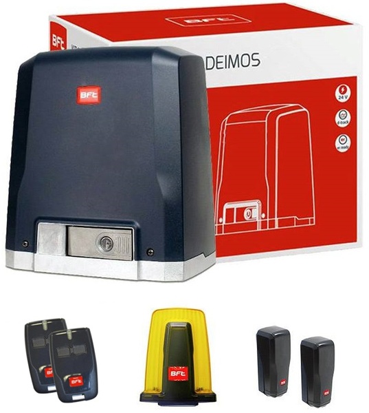 جک درب ریلی BFT مدل Deimos 600 همراه با برخی اقلام مانند برد کنترل، ریموت، چشمی فتوسل، فلاشر و براکت‌های نصب عرضه می‌شود.